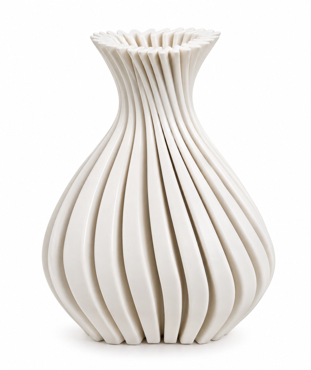 Belamonte Keramische Designvaas Twist Lichtbeige 3D Geprinte Keramiek 13 x 14 x 18 cm