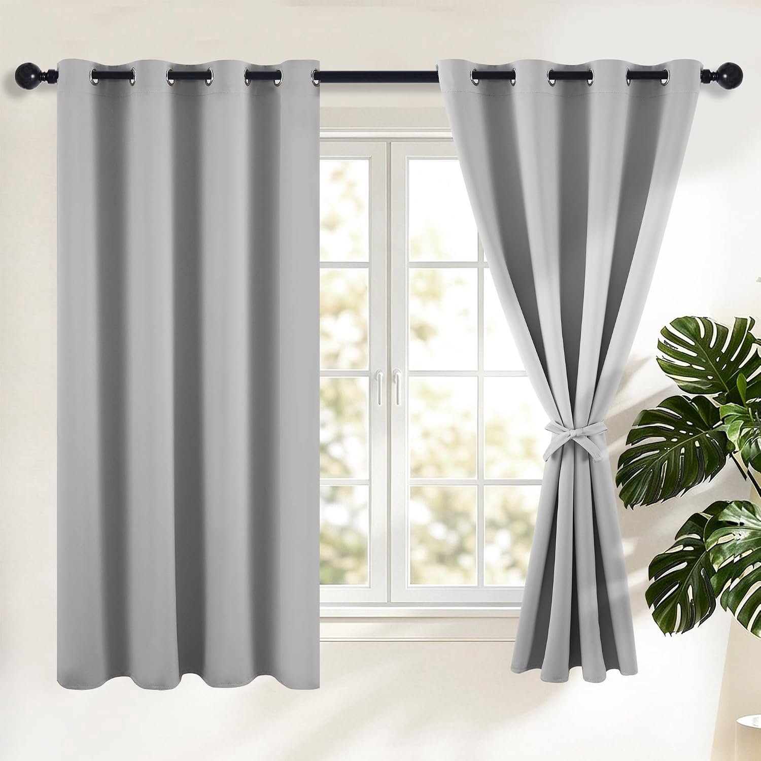 Hiasan Blackout curtains with eyelets, silver grey, opaque 2 pieces, 140 x 175 cm (width x height), soft sliding - ShopVlot