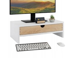 Ergonomische monitorstandaard met lade, wit, voor bureau