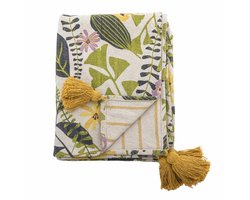 Bloomingville - Plaid gerecycled katoen 160x130cm Camelie - Groene print