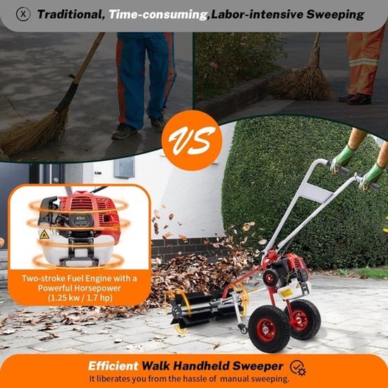 Benzine veegmachine - Handveger - Vuil verwijderen - Krachtige 17 pk motor - 60 cm werkbreedte - Rood/Zwart — afbeelding 2