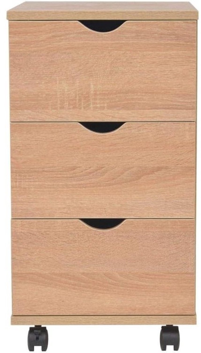 Ladeblok op wielen - Opbergmeubel - Thuiswerkplek organiseren - 3 Lades - 33x45x60 cm - Eikenbruin