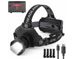 Nuvance Hoofdlamp LED Oplaadbaar - 1300 Lumen - 5 Standen - LED Hoofdlamp - Headlight - Headlamp - Hoofdlampje Rood & Wit Licht
