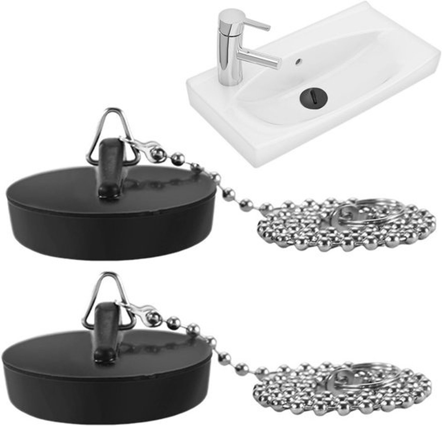 2x Universele Rubberen Afvoerstop met Ketting voor Gootsteen, Badkuip en Wastafel (40-45 mm)