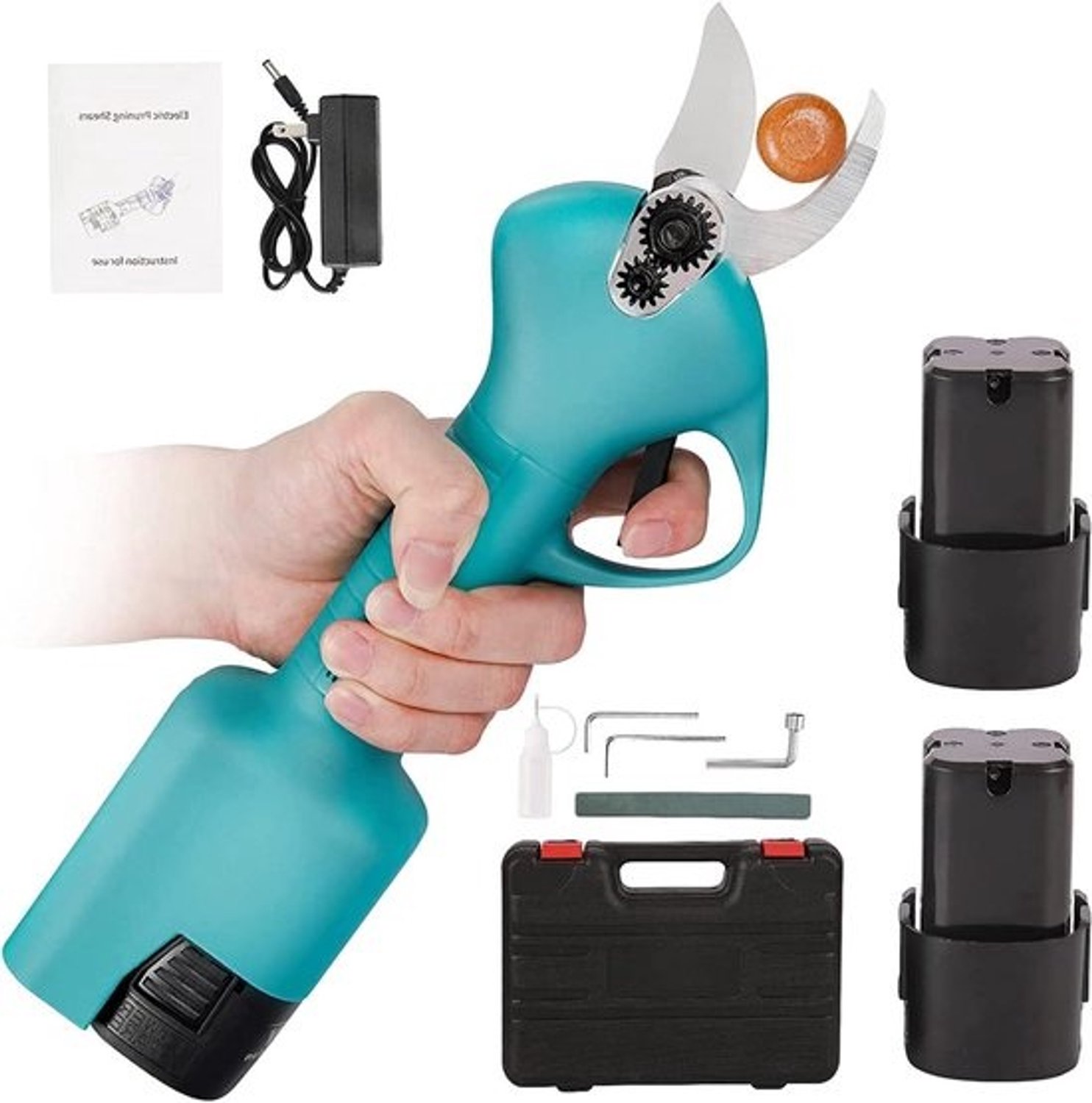 Elektrische Snoeischaar - Draadloze Handschaar - Takken Snoeien - Dubbele Batterij - 32 cm Snij - Zwart