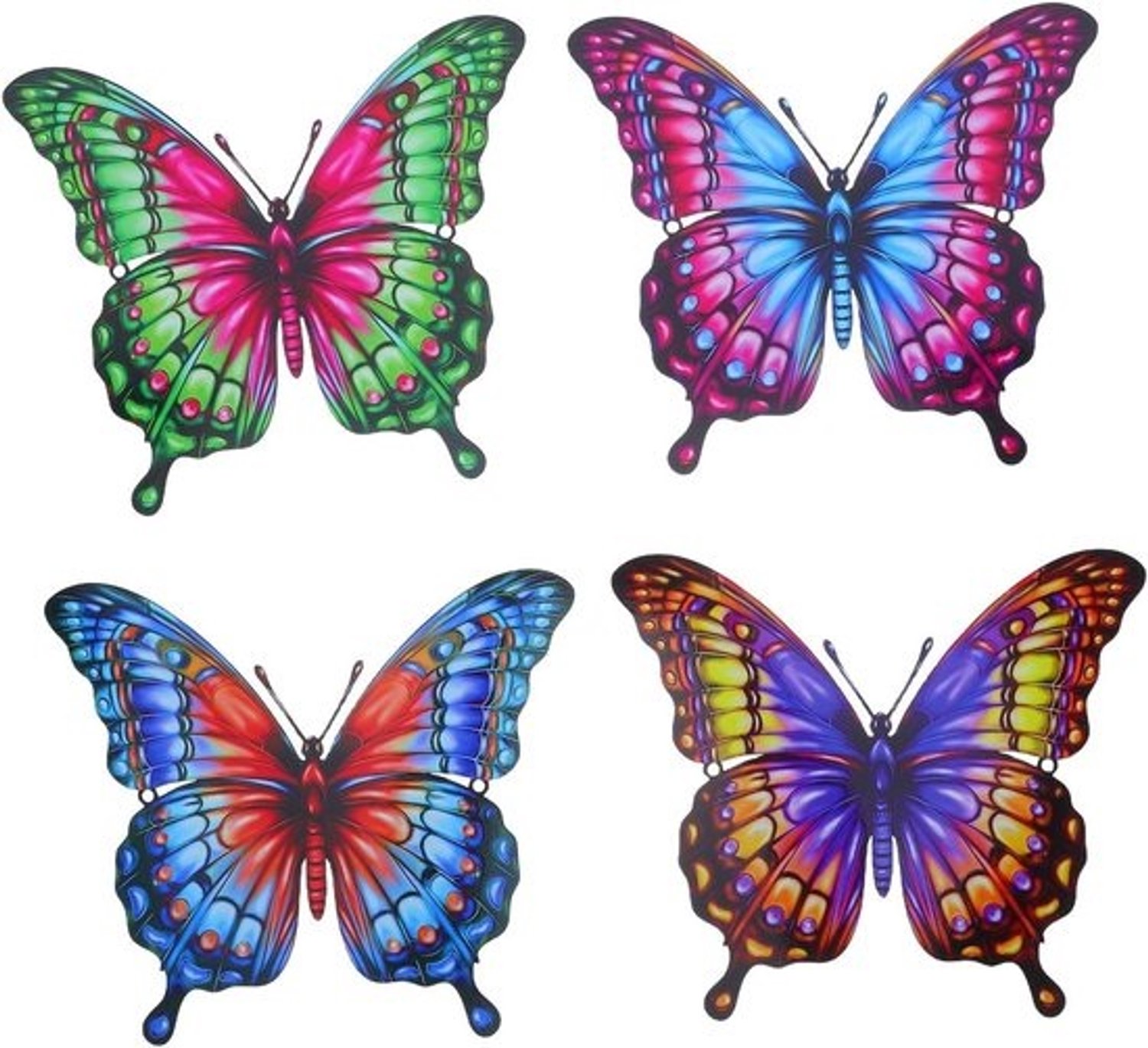 Vlinder Wanddecoratie - Metalen Vlinders Buiten - Tuin Aankleden - Weerbestendige Constructie - 20 x 17.4 cm - Multicolor
