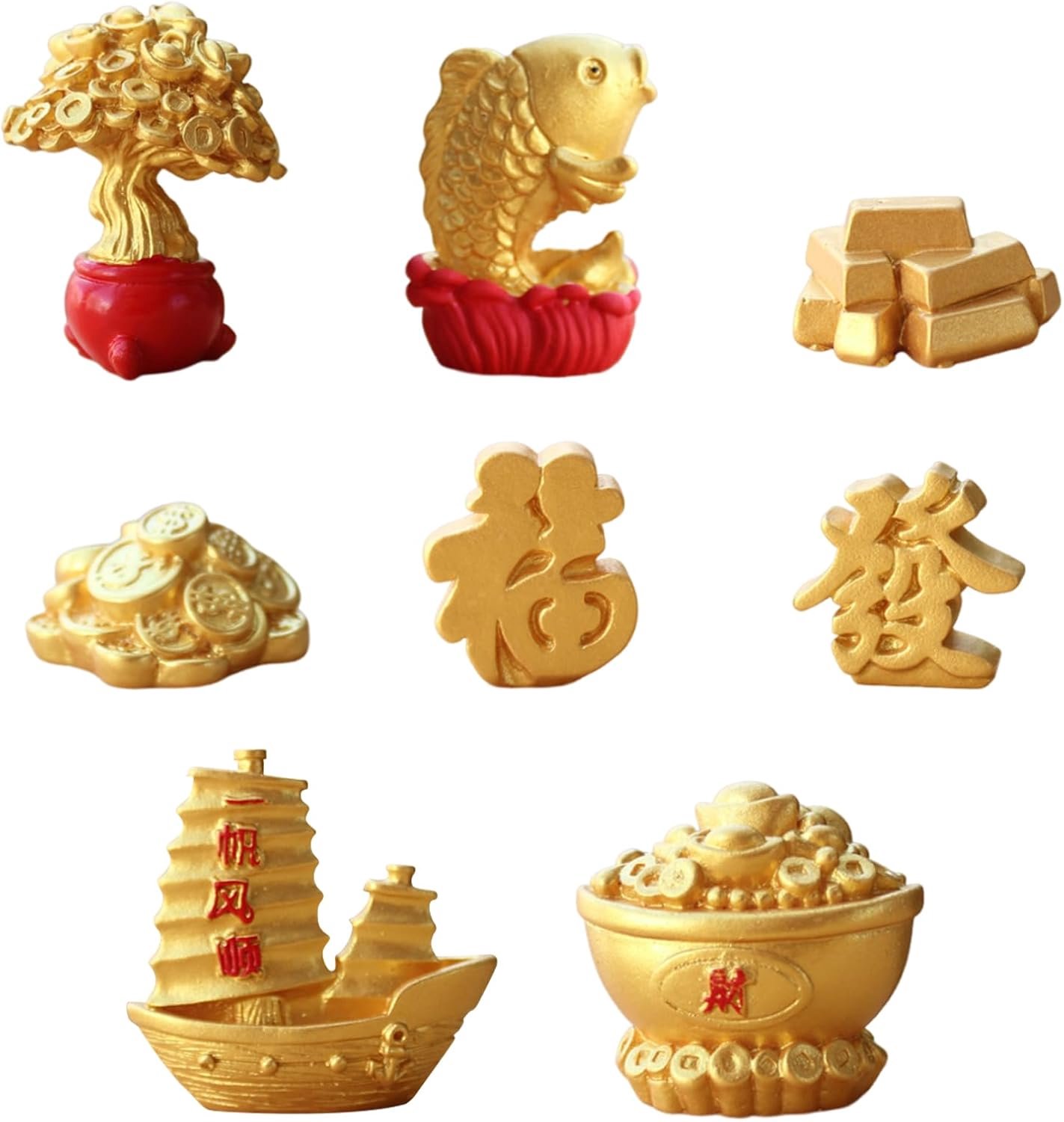 Miniatuur rijkdom ornamenten - 8 stuks - resin - Feng Shui decoratie voor geluk - ShopVlot