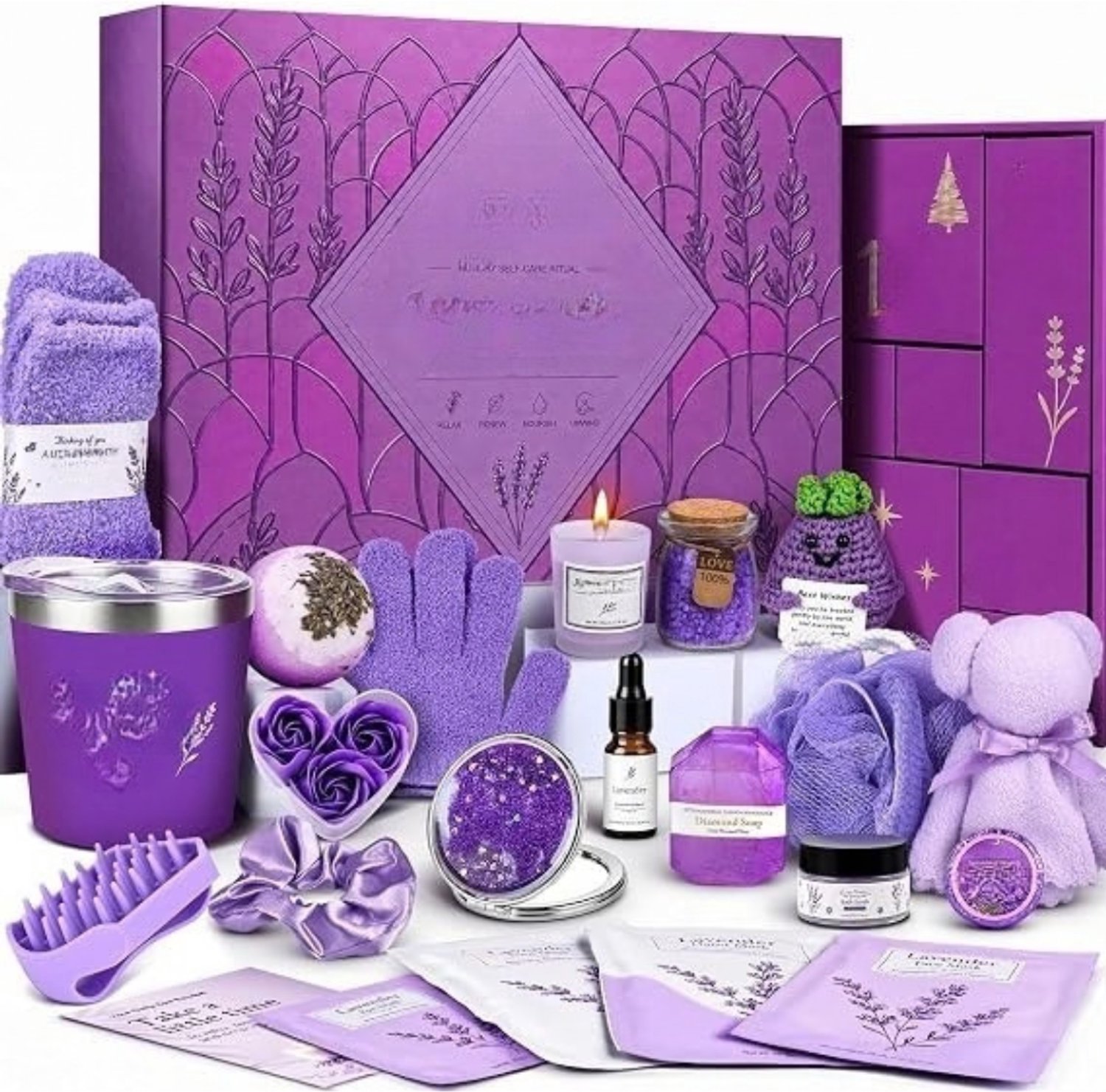 Thuys - Beauty Adventskalender 2026 – 24 Dagen Self-Care – Wellness & Beauty Cadeaus – Lavendel – Bad, Skincare & Lifestyle – Kerst Cadeau voor Vrouwen