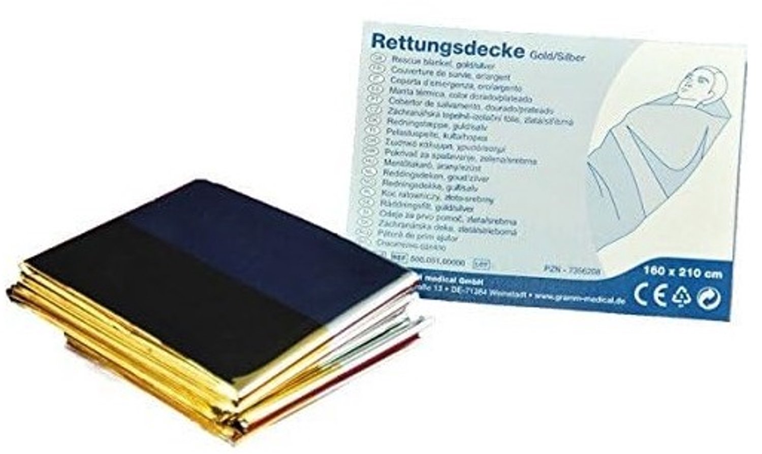 Reddingsdeken - Goud/Zilver - 210 x 160 cm - CE-gecertificeerd - Voor Eerste Hulp en Noodsituaties