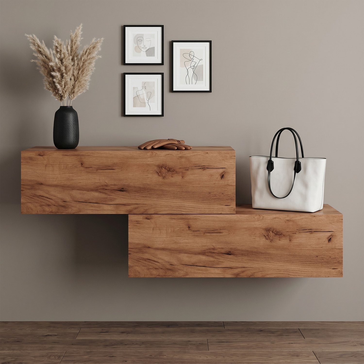 Planetmöbel Garderobekast 2x 100 cm - Geel eiken - Set van 2 - Wandmontage