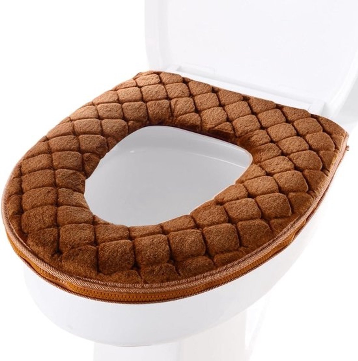 Toiletzitkussen - Gewatteerde hoes - Badkamercomfort - Wasbaar fluweel - 37.8 x 24.2 cm - Bruin