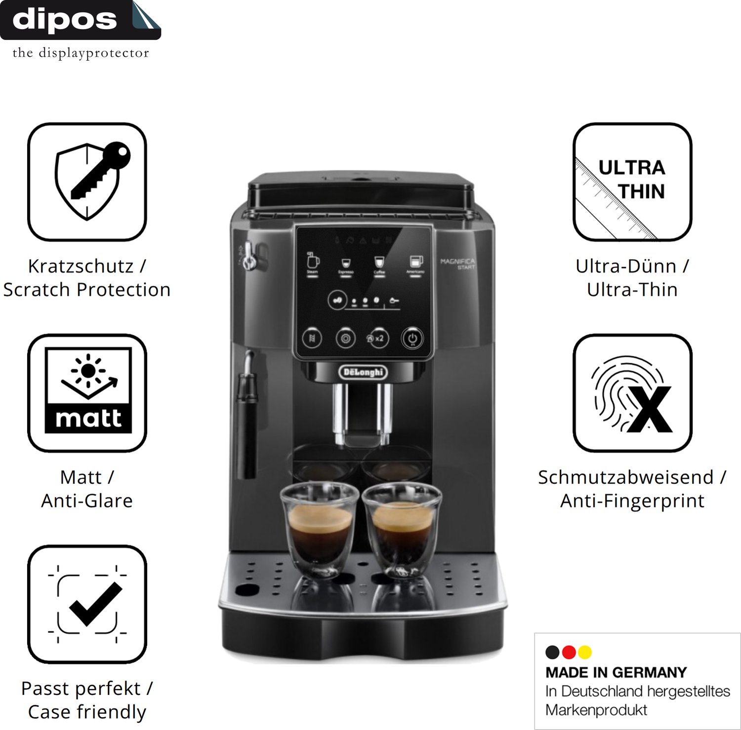 dipos – 2x Matte Beschermfolie geschikt voor De Longhi Magnifica Start ECAM 220.22.GB | Krasbestendige & antireflecterende Screenprotector Ultra-Thin