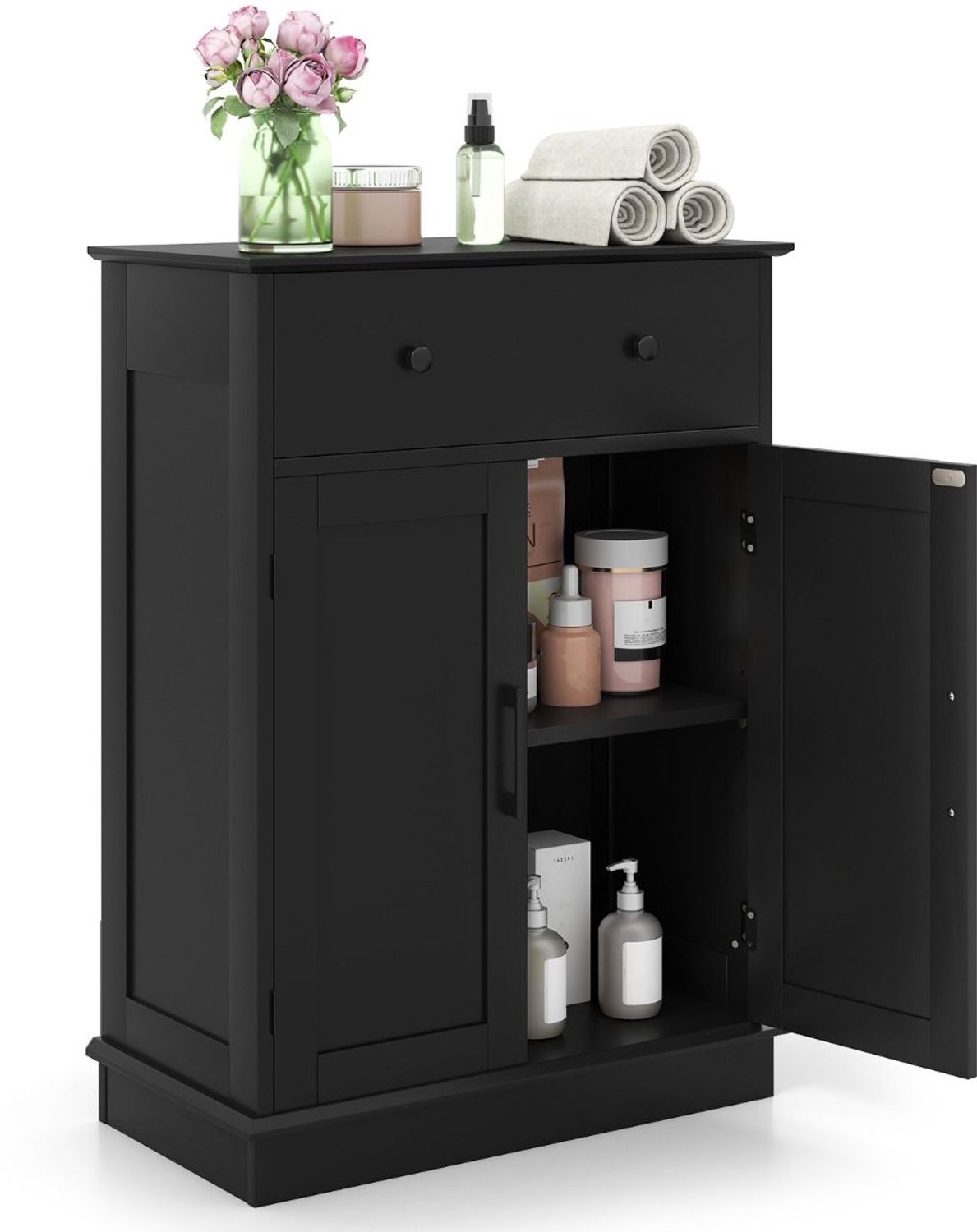 SureDeal® - Badkamerkast - Opbergmeubel - Badkamer - Deuren Dressoir - Lade - Verstelbare Plank Koffiebarmeubel - 56x30x80 cm - Donkerbruin