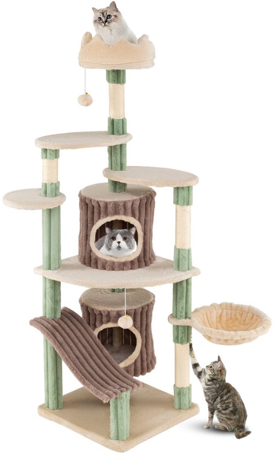 SureDeal® - Krabpaal - Hoge Grote - Kattenhuisje - 77,5x68x163 cm - Groen