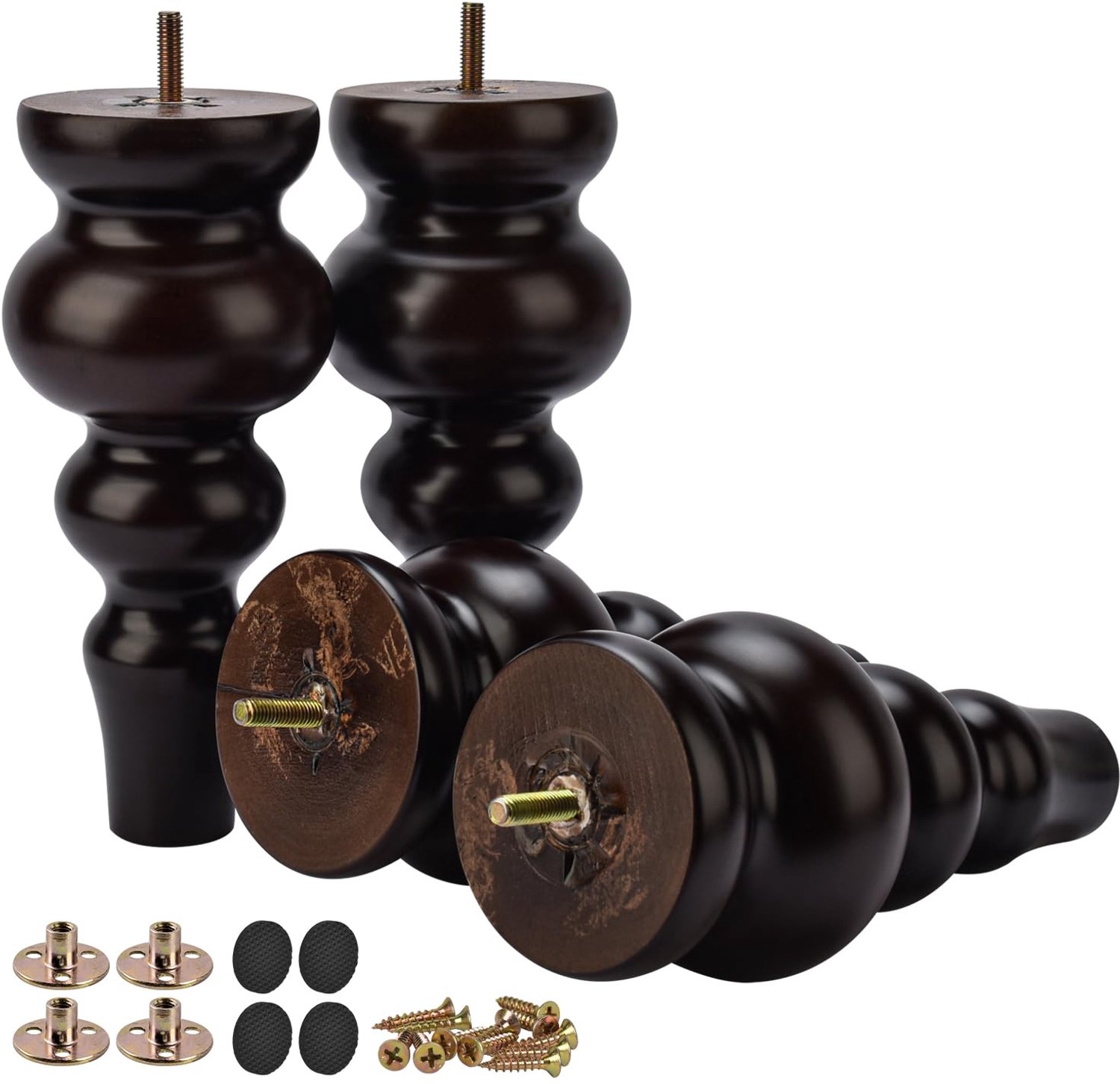 9 inch massief houten meubelpoten, Btowin 4 stuks grote gedraaide walnoot houten broodjes voeten met schroefdraad M8 Hanger bouten & Montage 9 inch (2