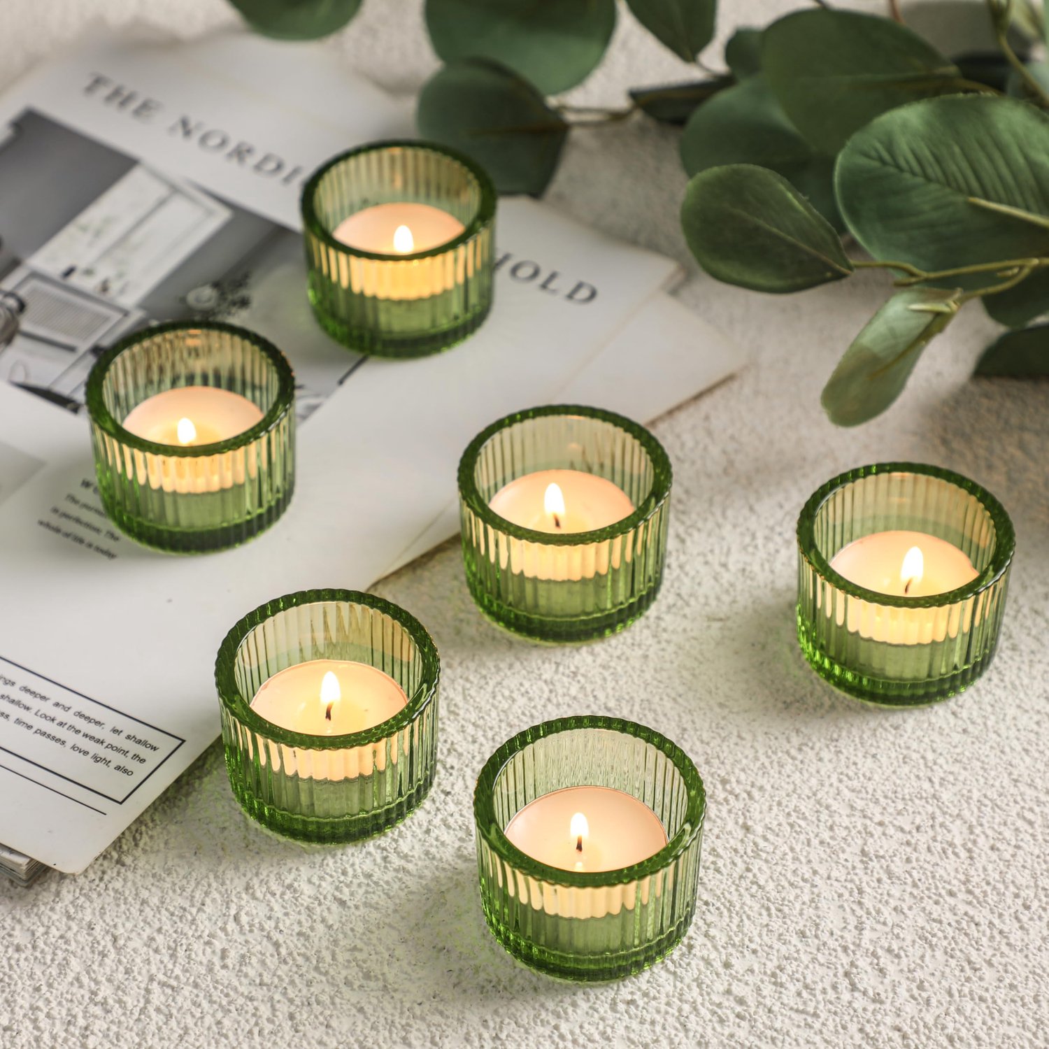 theelichtglazen 12 stuks - groene glas - votiefkandelaars - sfeervolle decoratie voor bruiloften - ShopVlot