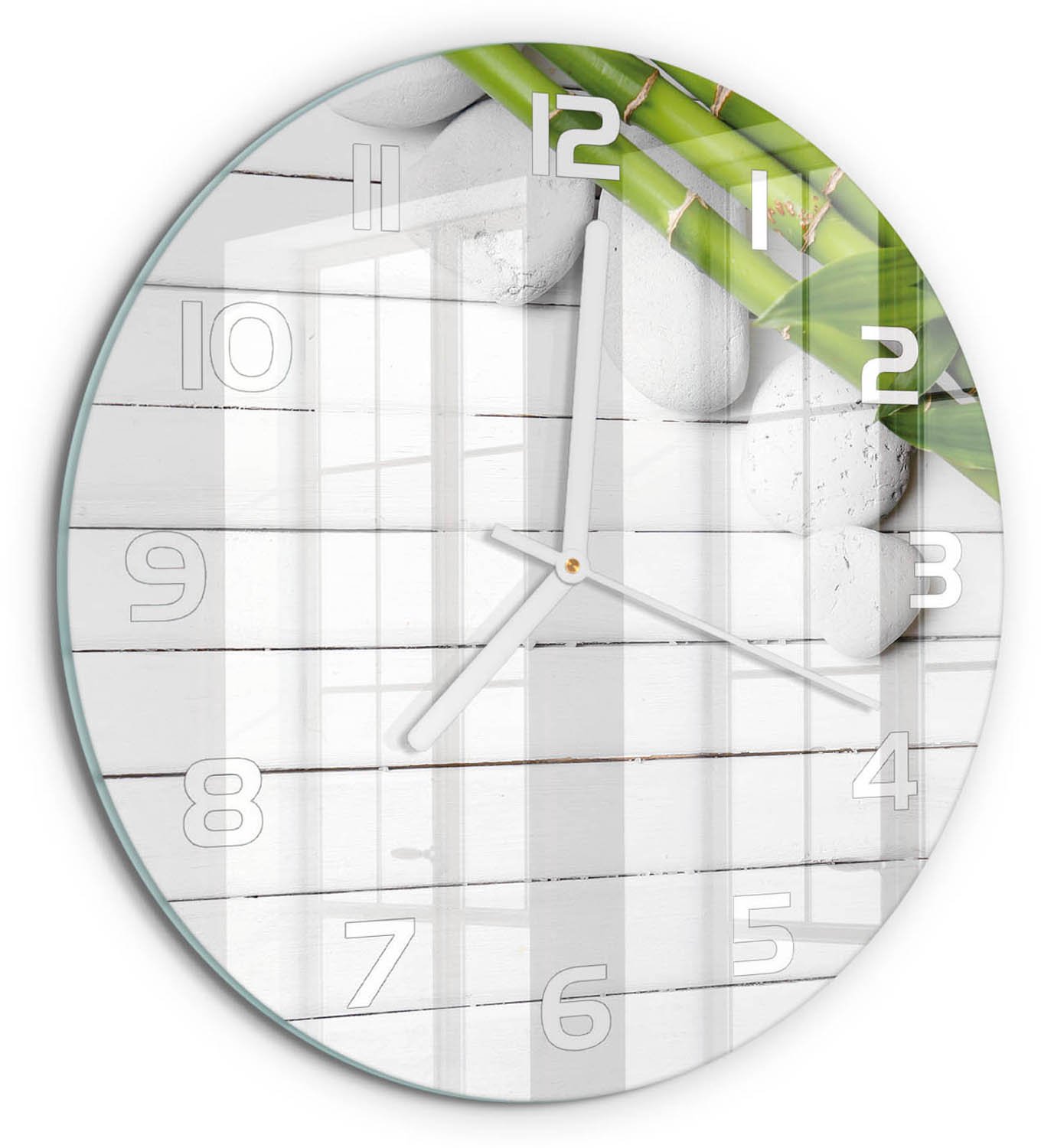 TULUP Wandklok - Bamboe Wandklok Glas Decoratie - fi30 cm - Groente Gekleurde Glazen Klok - Witte handen - Ronde Klok - Klok Glas Met Opdruk - Moderne Wandklok Glas
