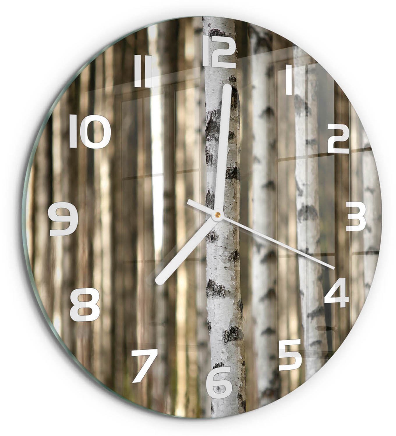 TULUP Wandklok - Berken Klok Glas Met Opdruk - fi30 cm - Wit Moderne Wandklok Glas - Witte handen - Ronde Klok - Decoratieve Glazen Klok - Glazen Wandklok Design