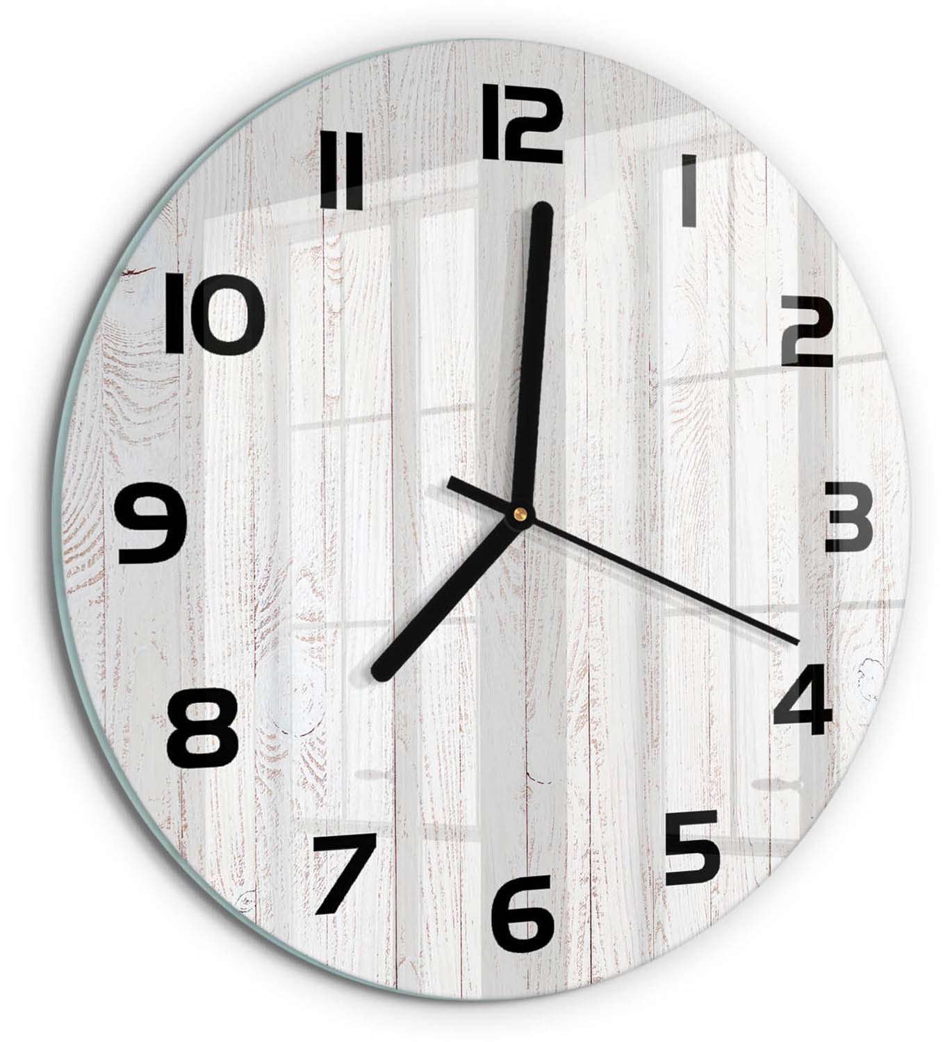TULUP Wandklok - Houten achtergrond Gekleurde Glazen Klok - fi30 cm - Wit Glazen Klok Met Print - Zwarte handen - Ronde Klok - Moderne Wandklok Glas - Wandklok Glas Decoratie