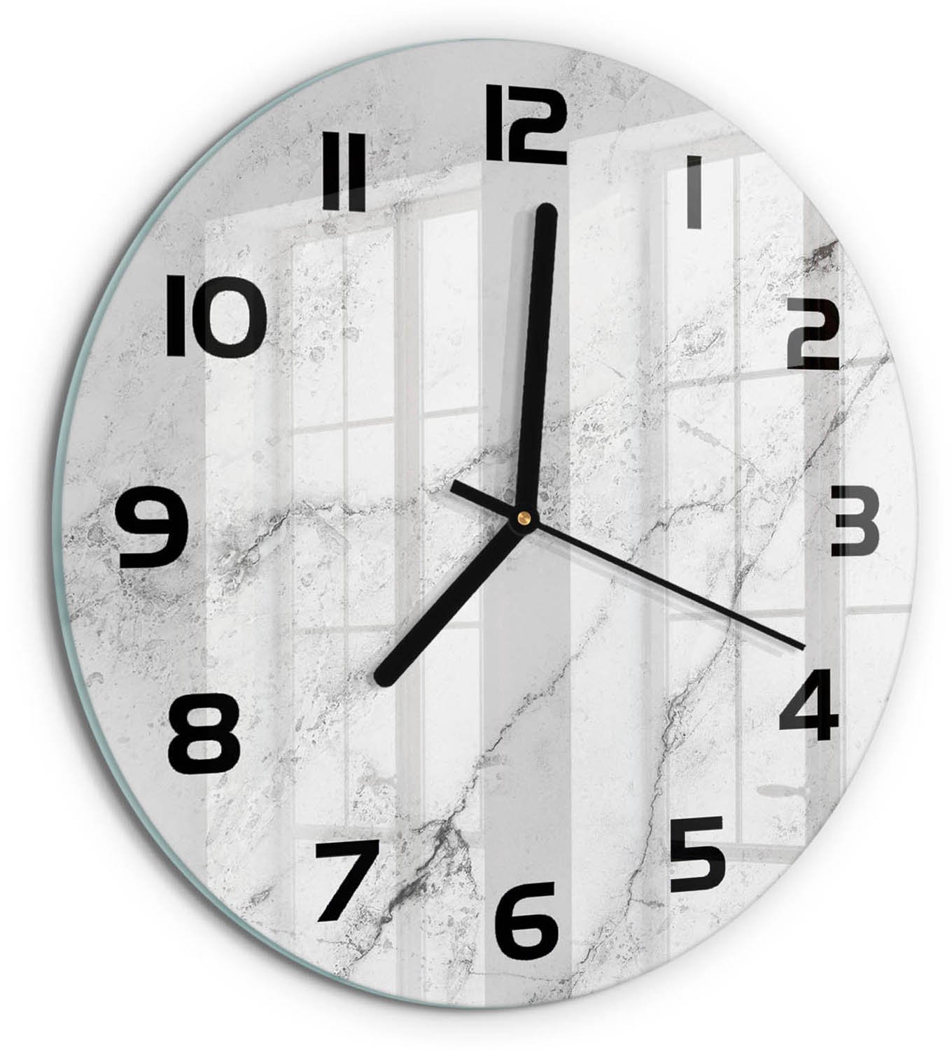 TULUP Wandklok - Marmer Glazen Klok Met Print - fi30 cm - Wit Wandklok Glas Met Motief - Zwarte handen - Ronde Klok - Wandklok Glas Decoratie - Gekleurde Glazen Klok