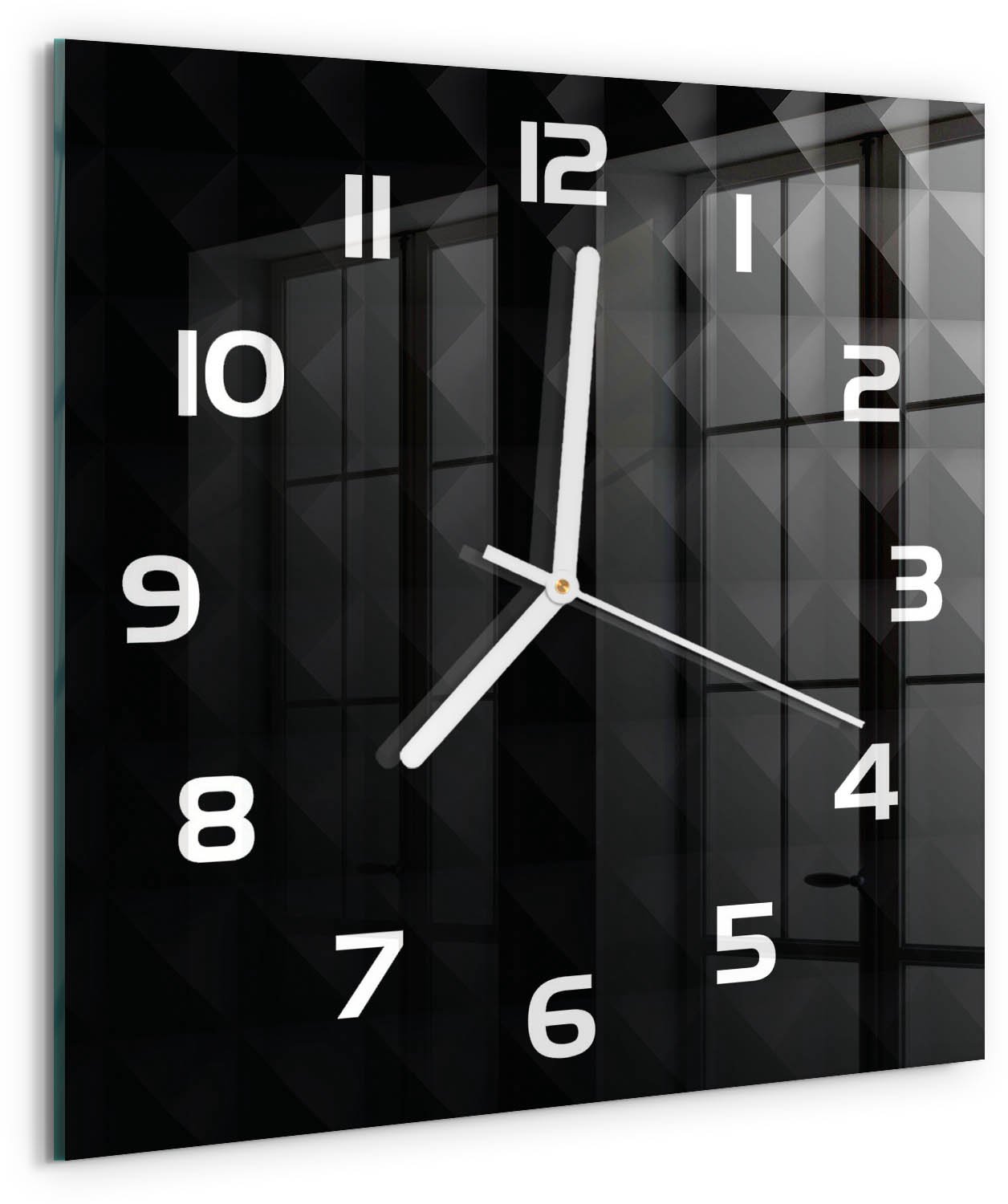 TULUP Wandklok - Abstracte achtergrond Wandklok Glas Met Motief - 30x30 cm - Zwart Decoratieve Glazen Klok - Witte handen - Vierkante Klok - Gekleurde Glazen Klok - Glazen Klok Met Print