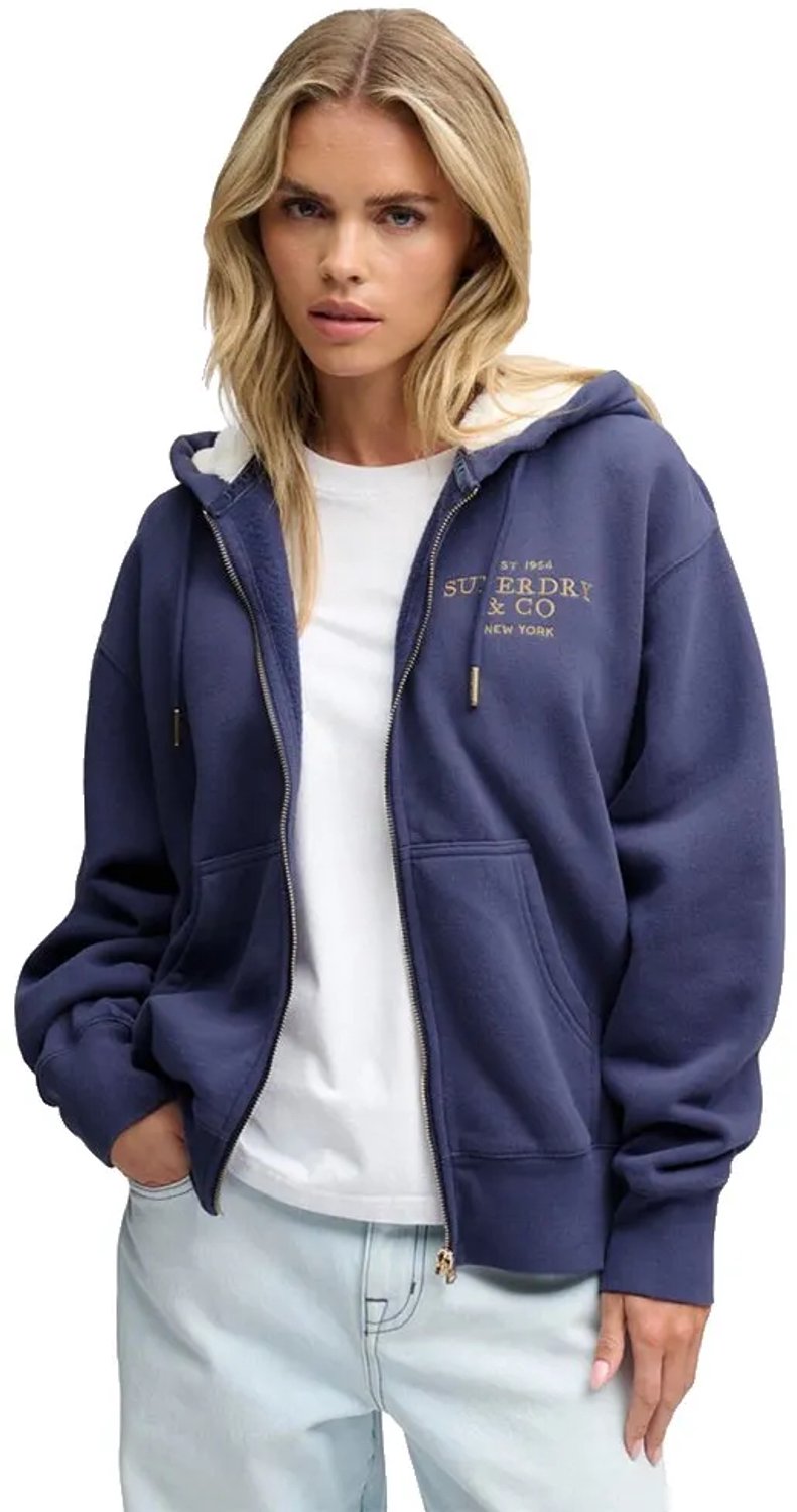 Superdry Luxe Hoodie met rits relaxed pasvorm Dames Hoodies Marineblauw