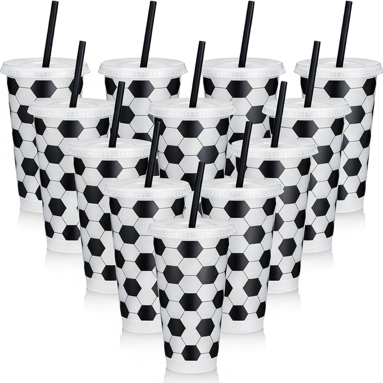 12-Piece Football Cup Set 710 ml with Lid and Straw, Multifunctional Plastic Tumbler for Party, BPA Free and - ShopVlot