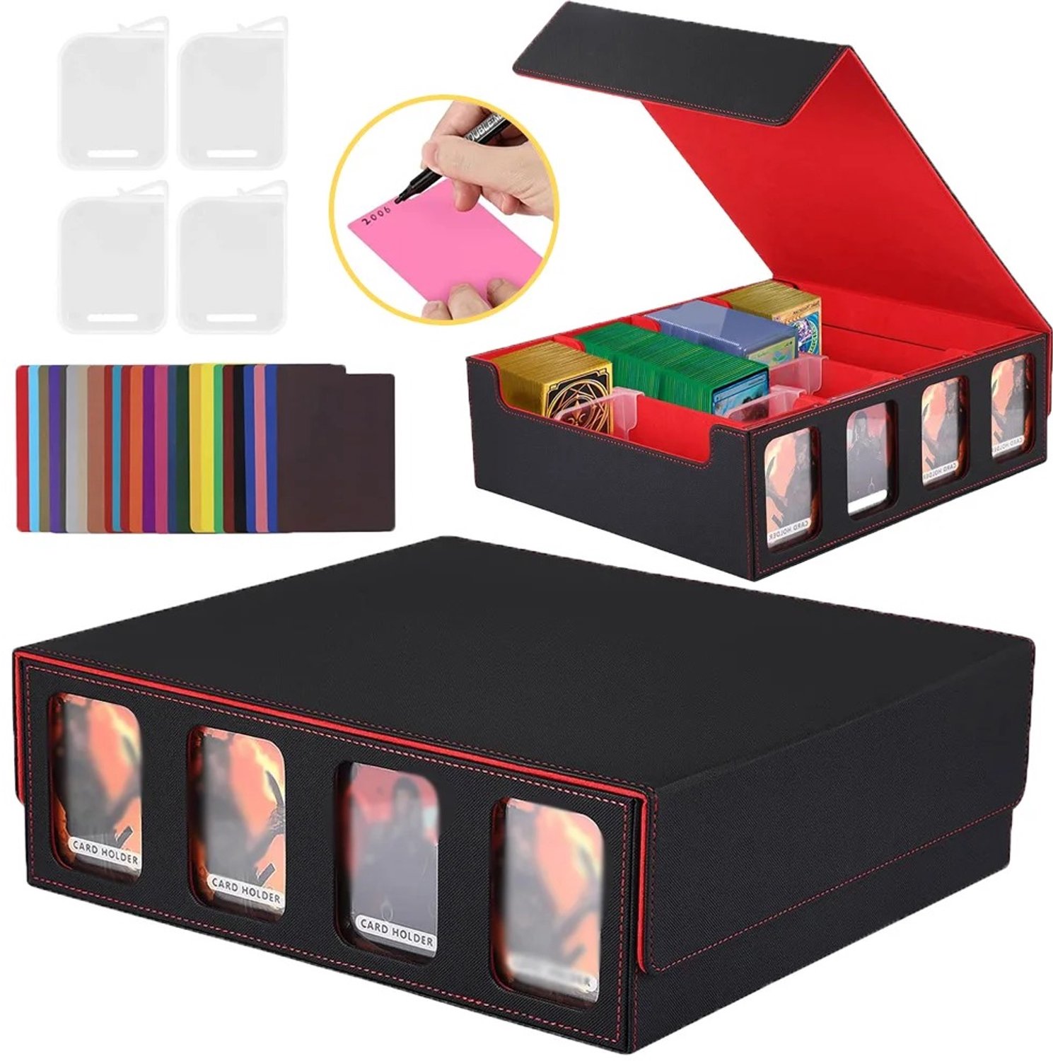 Cherrys Finds - Opbergbox - Magnetische Opbergbox Voor Verzamelkaarten - Kaartendoos Voor Meer Dan 3000 Kaarten - Opbergdoos - Opbergboxen - Opbergbox met vakjes - Kaarten opbergdoos - Cardbox - Card storage box - Met Kijkvenster - 24 Kaartverdelers