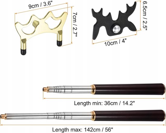 Uitschuifbare Biljartkeu Steun, 6-Delig, 36-142cm, Metaal, Goudkleurig — afbeelding 4
