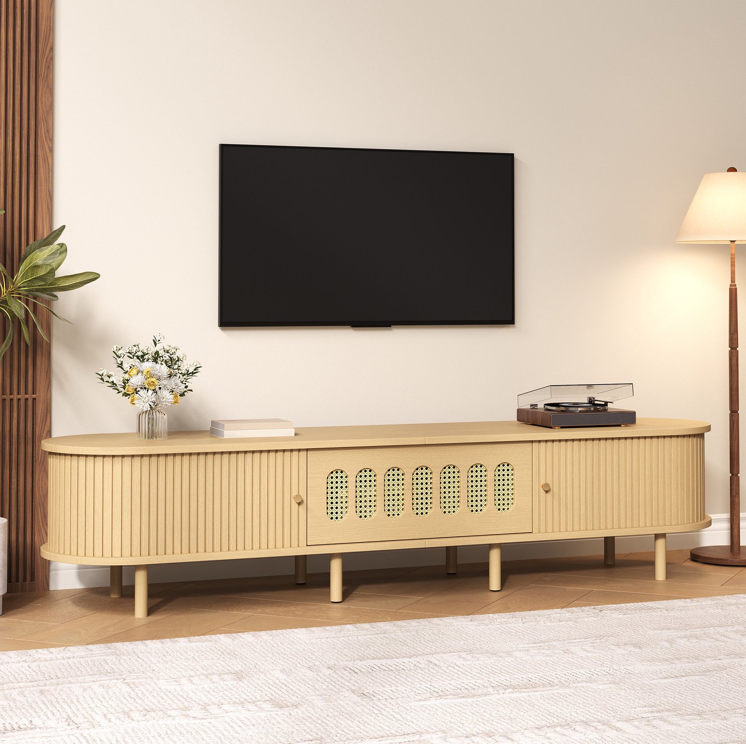 Maisentiel TV-meubel 180 x 40 x 40 cm met 5 gesloten vakken, MDF, naturel Natural