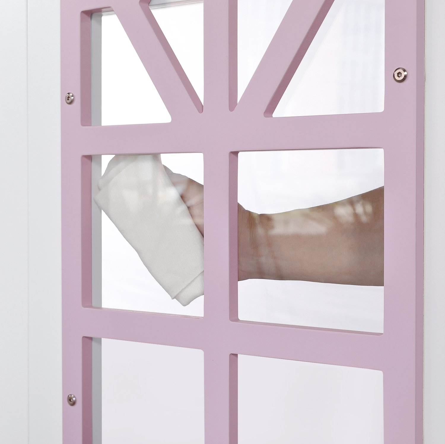 MODENUIT Kinderstapelbed – 90 x 200 Cm – Opbergtreden – Hout En MDF – Wit En Roze – Huisbed Met Acrylramen En Lattenbodem