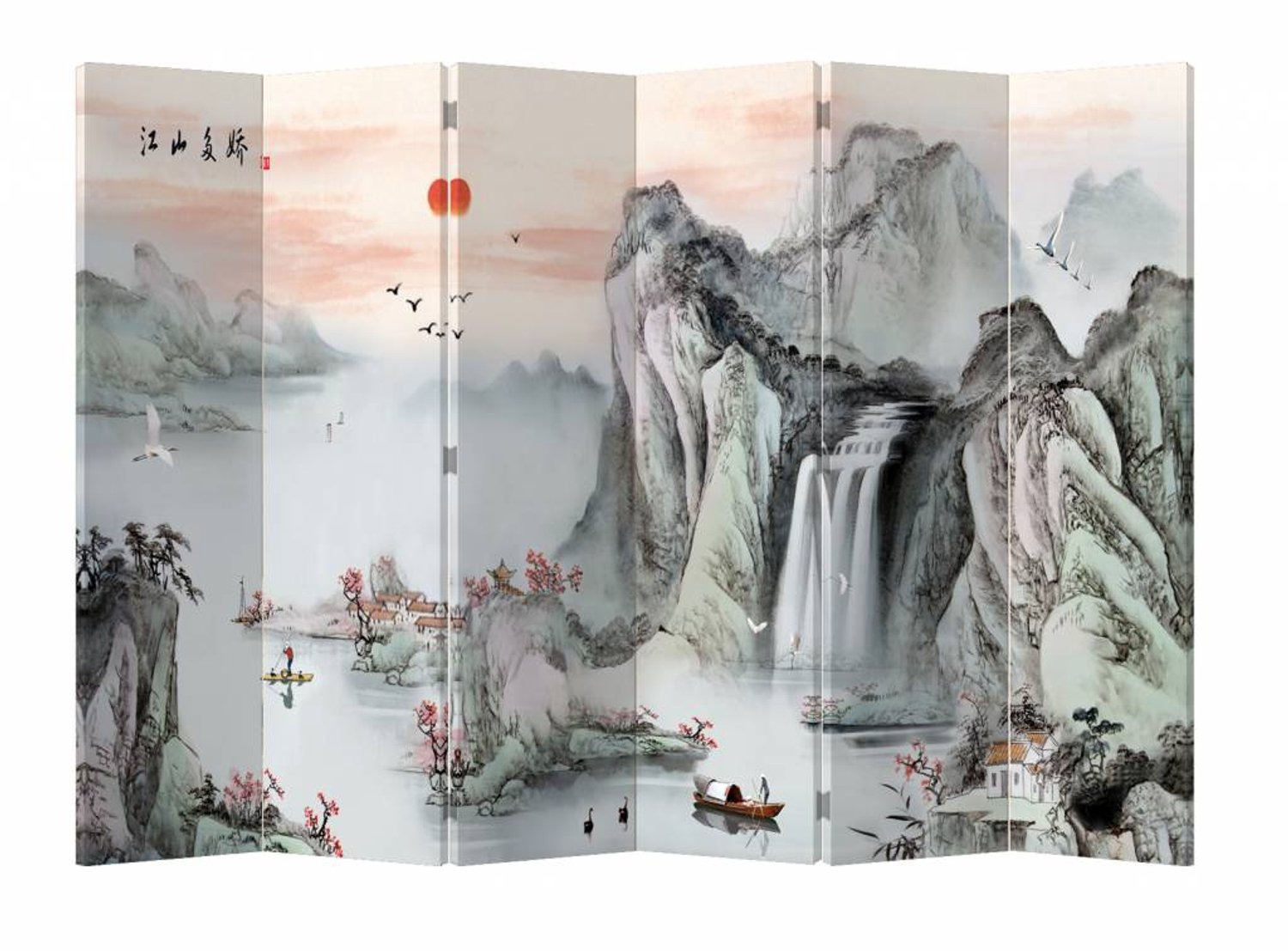 Fine Asianliving Chinees Kamerscherm Oosters Scheidingswand B240xH180cm 6 Panelen Bergenlandschap multicolor