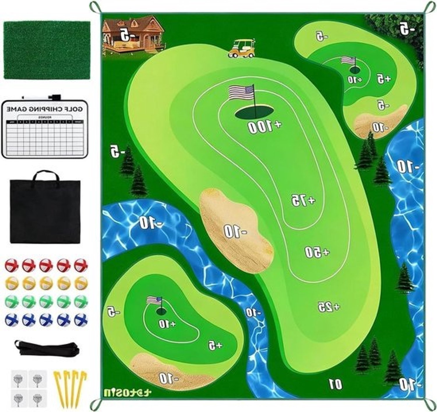 Golfoefenmat - Golftrainingsmat - dubbelzijdig - Golfvaardigheden verbeteren - Dubbelzijdig ontwerp - 180 x 150 cm - Sectie B