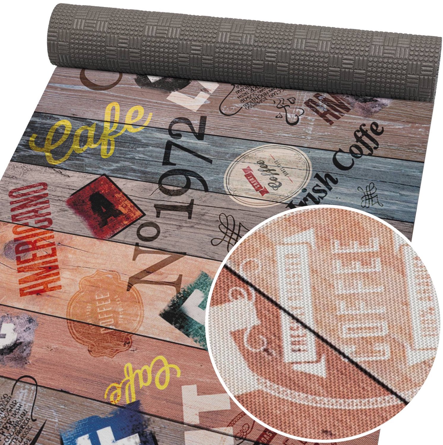 ANRO Keukenloper Vintage Koffie Meerkleurig 52cm x 10m – Antislip Op Rol Gangloper Tapijtloper 3 mm