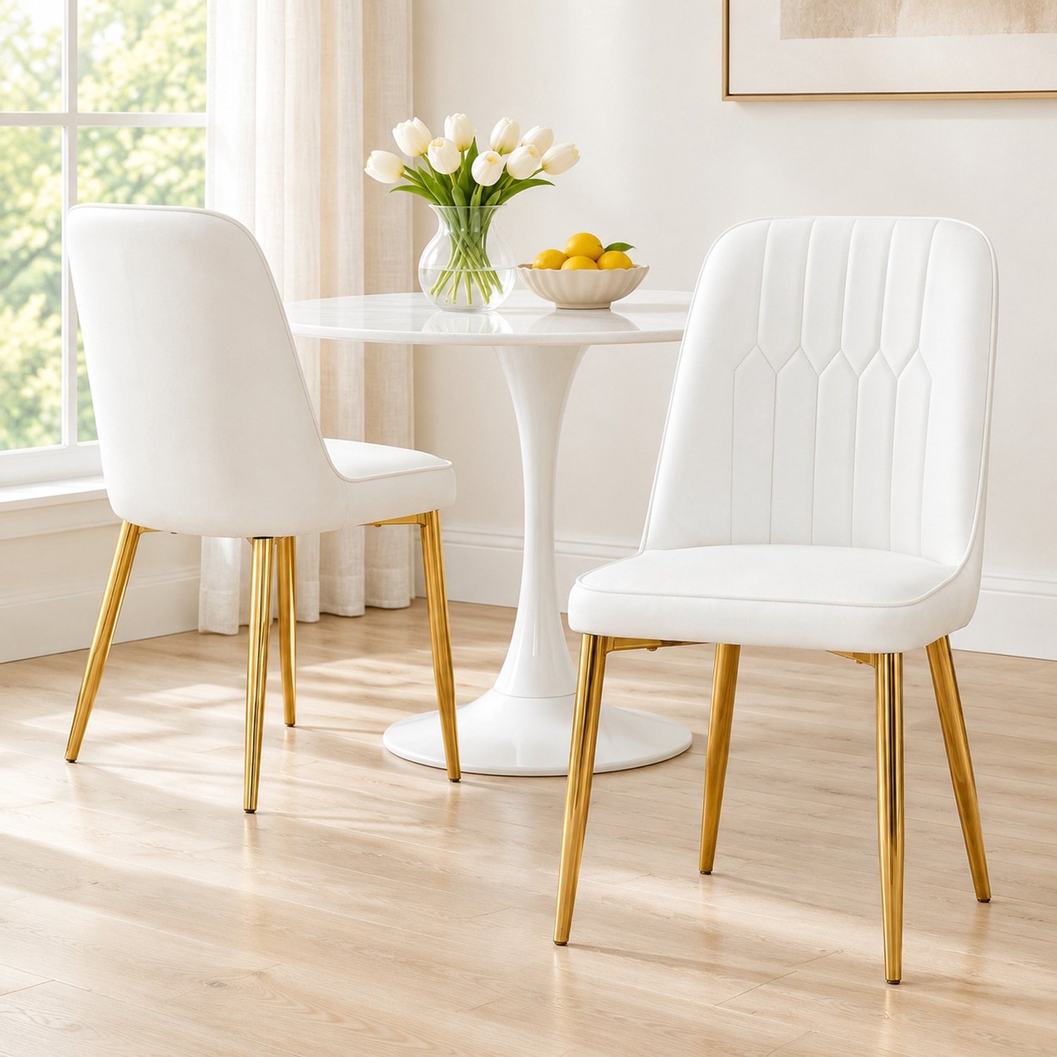 CHICFURN Eetkamerstoel - Set van 2 - Metalen poten - Wit en goud
