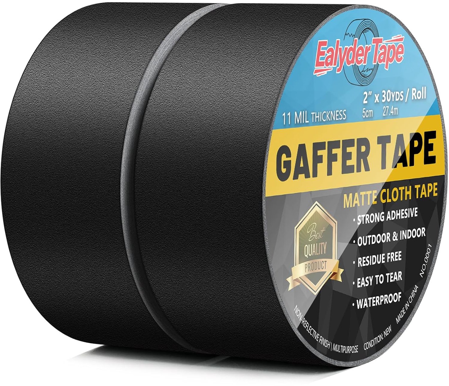 2 rollen zwarte tissuetape 50 mm x 27,4 m waterbestendig, residuvrij - Luxento