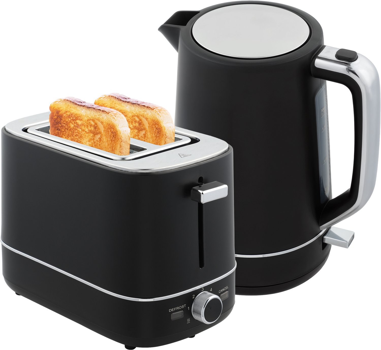 Set van 1,7 L waterkoker en broodrooster met 6 bruiningsniveaus, Zwart/Staal