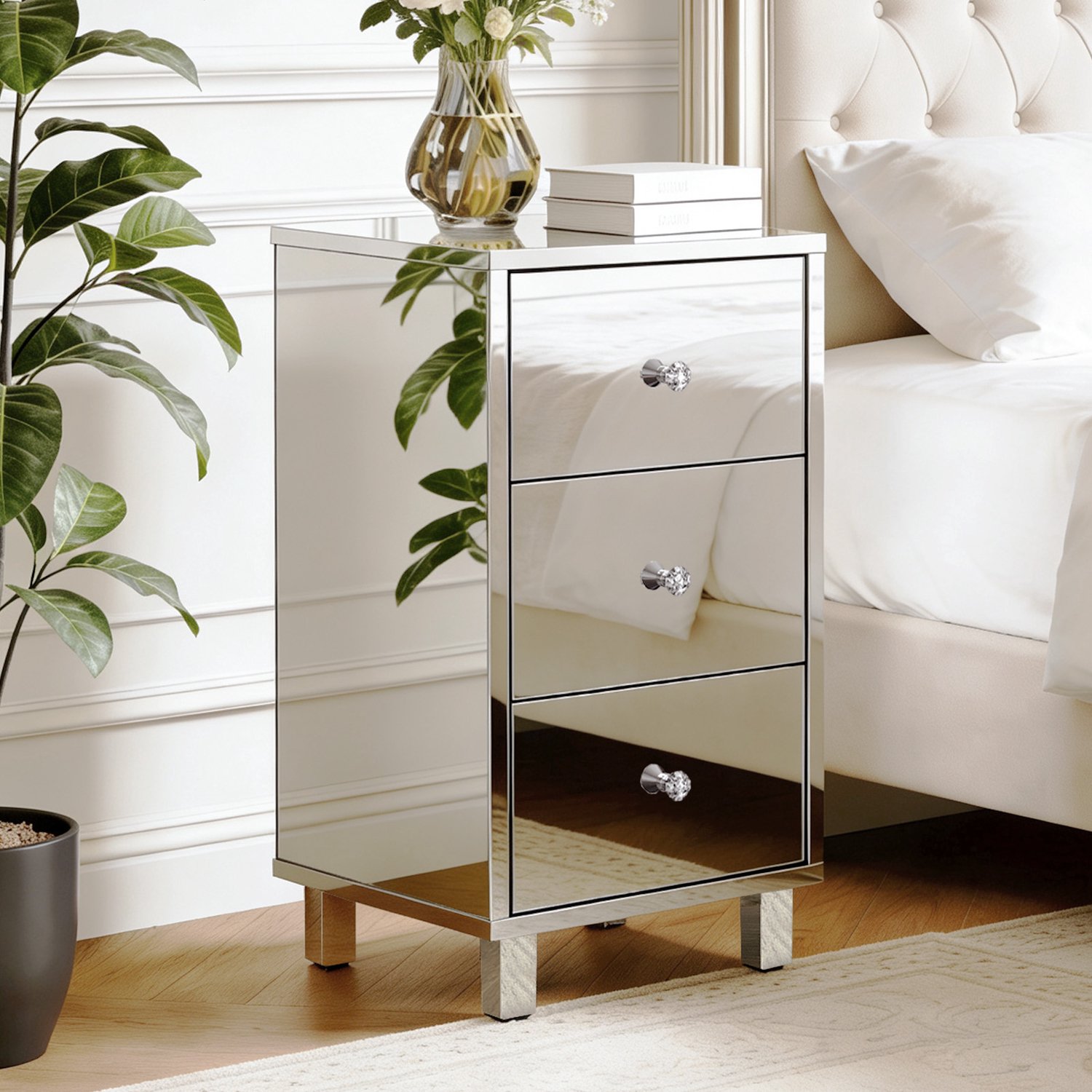 LEADZM Nachtkastje met 3 lades - Zilver - 38 x 30 x 60 cm