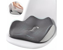 Ergonomisch zitkussen - zitkussen orthopedisch -stuitkussen voor pijnlijke stuit -zitverhoger auto -45 x 36 x 13 cm - traagschuim - centrale uitsparing - antislip onderzijde - afneembare hoes - voor bureaustoel - grijs