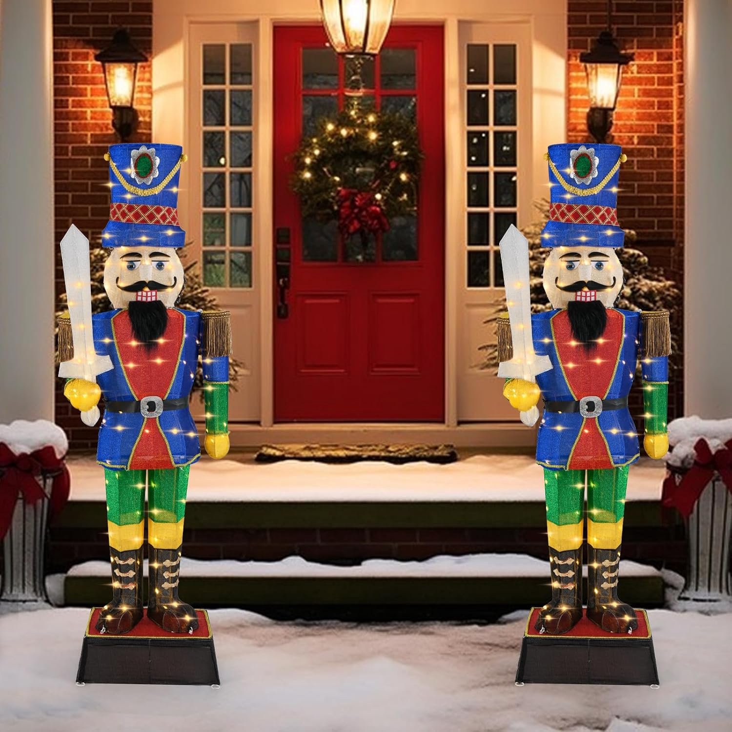 KOMFOTTEU 184 cm led notenkraker figuur groot - verlichte notenkraker soldaat - met ledlampen, zwaard, kerstfiguur, soldaat - kerstdecoratie voor buiten, tuin, thuis, kerstdecoratie (2 stuks) – foto 2