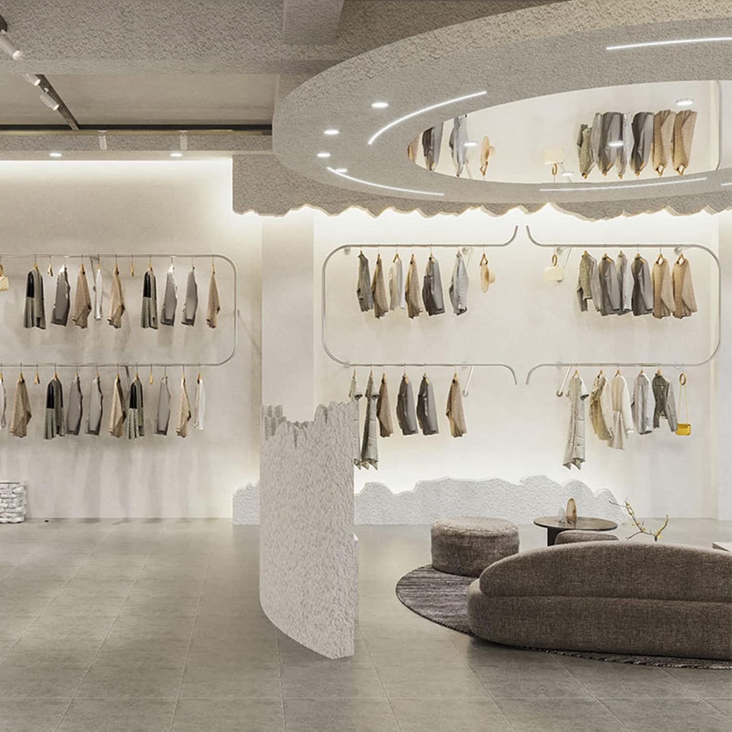 Creatief RVS Wandkledingrek Set (Links & Rechts) & Boutique Displaysysteem (300cm – 350cm)