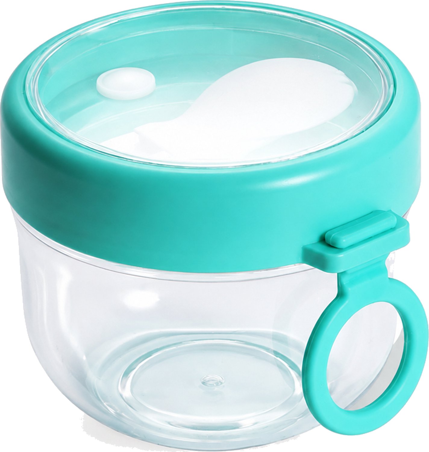 Broodtrommel in komvorm, 600 ml, transparante PC-kom met groen deksel en zijring