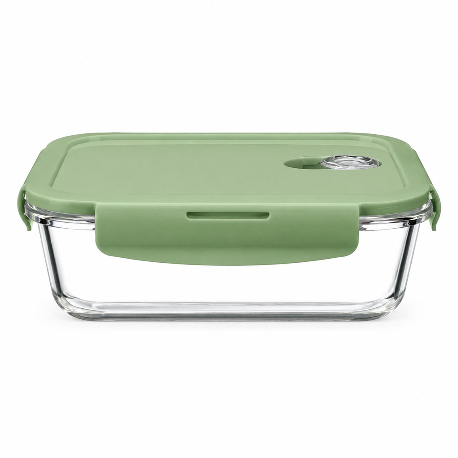Broodtrommel van borosilicaatglas, 640 ml, rechthoekig met matchagroen deksel