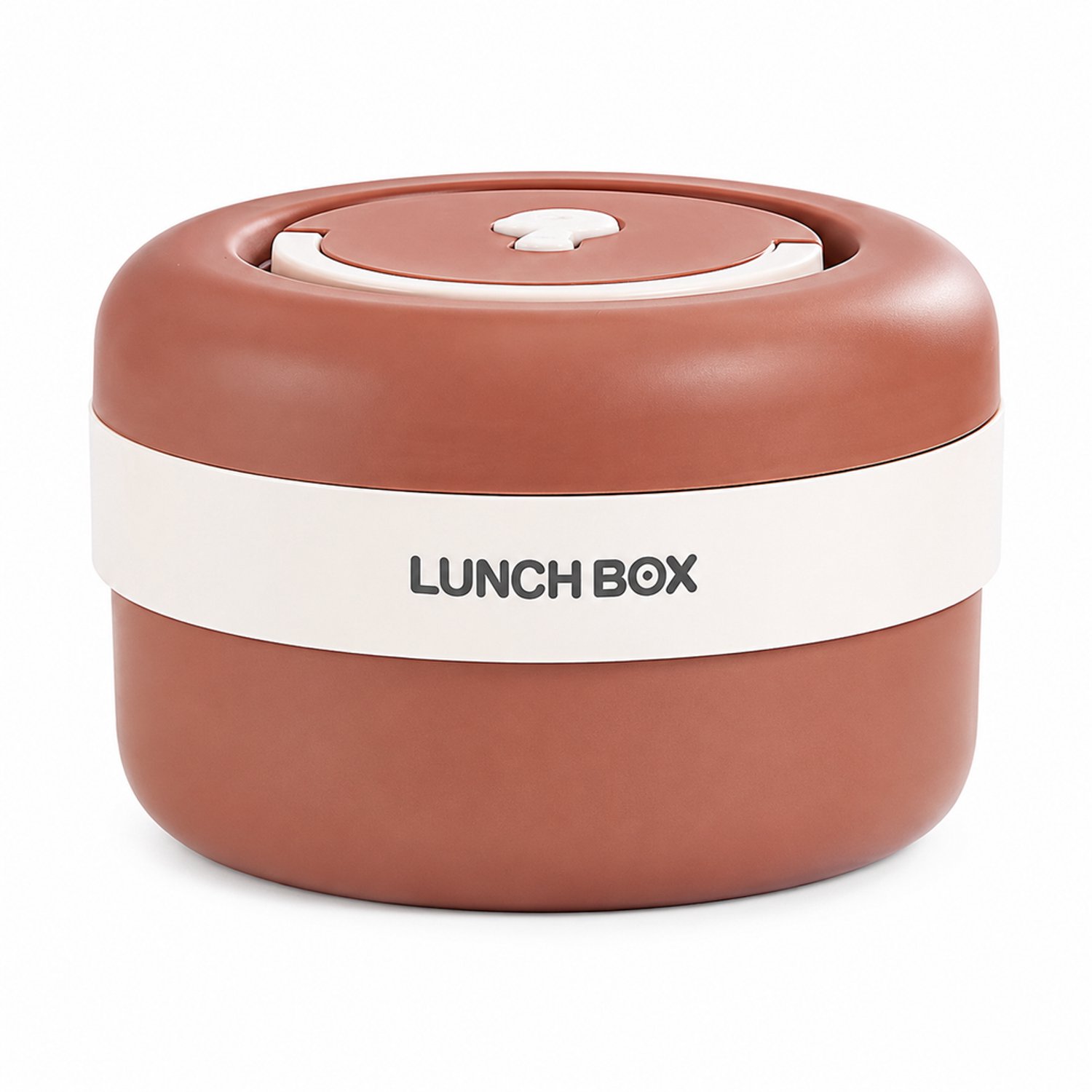 Broodtrommel 600 ml, rond enkellaags model met uitneembare binnenkom van 316 roestvrij staal, retro rood
