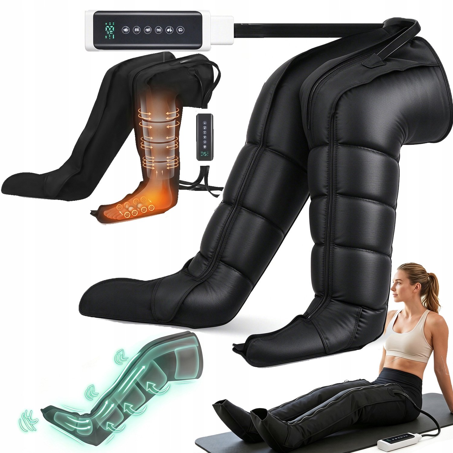 Lymfedrainage Massager – 6 Kamers, Verwarming & 3 Standen – Voor Benen, Kuiten & Dijen