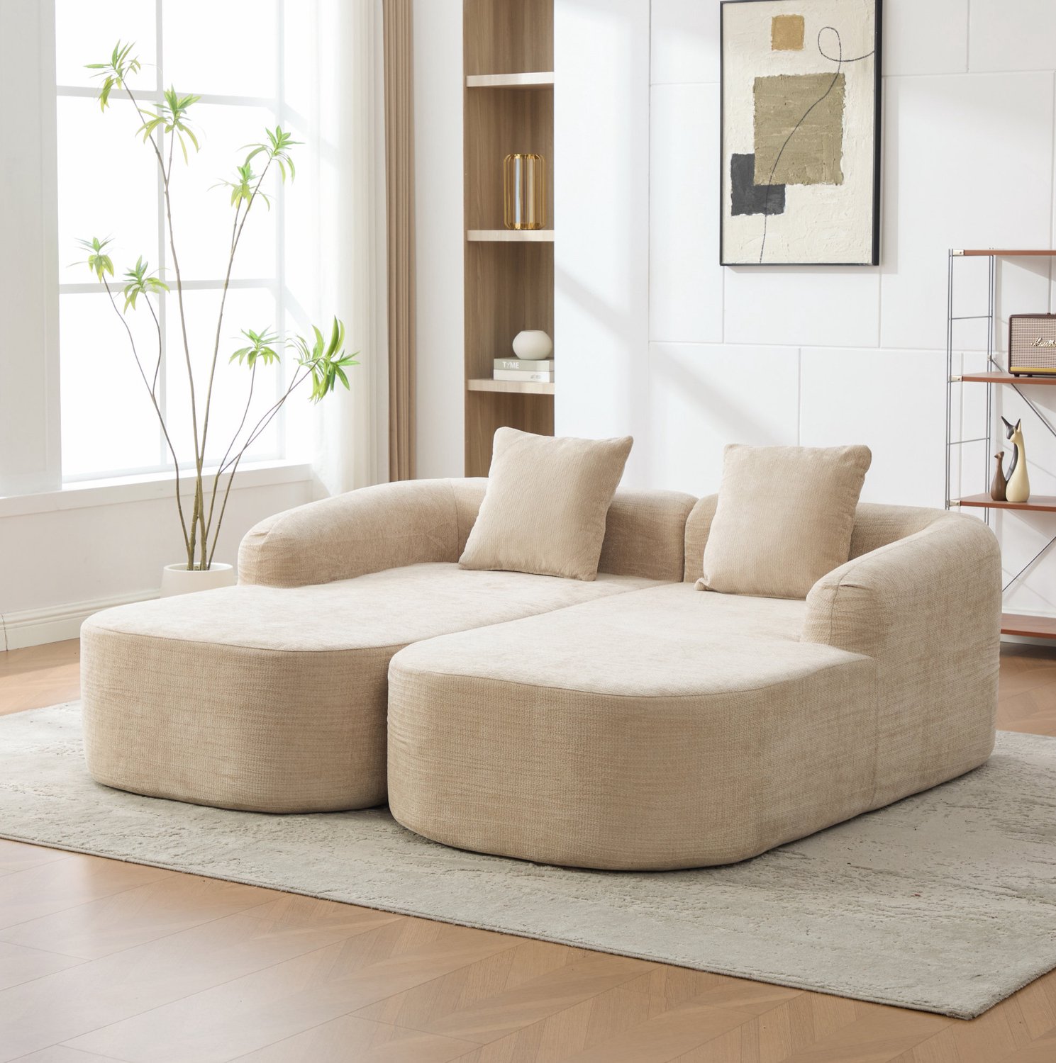 WUVRIE Modulaire hoekbank 199x172 cm - 2-zits met chaise longue en chenille - Licht kaki