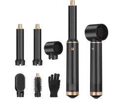 Heteluchtborstelset - Föhnstyler - Haarstyling - 5-in-1 met afneembare opzetstukken - 5 x 5 x 23 cm - Zwart