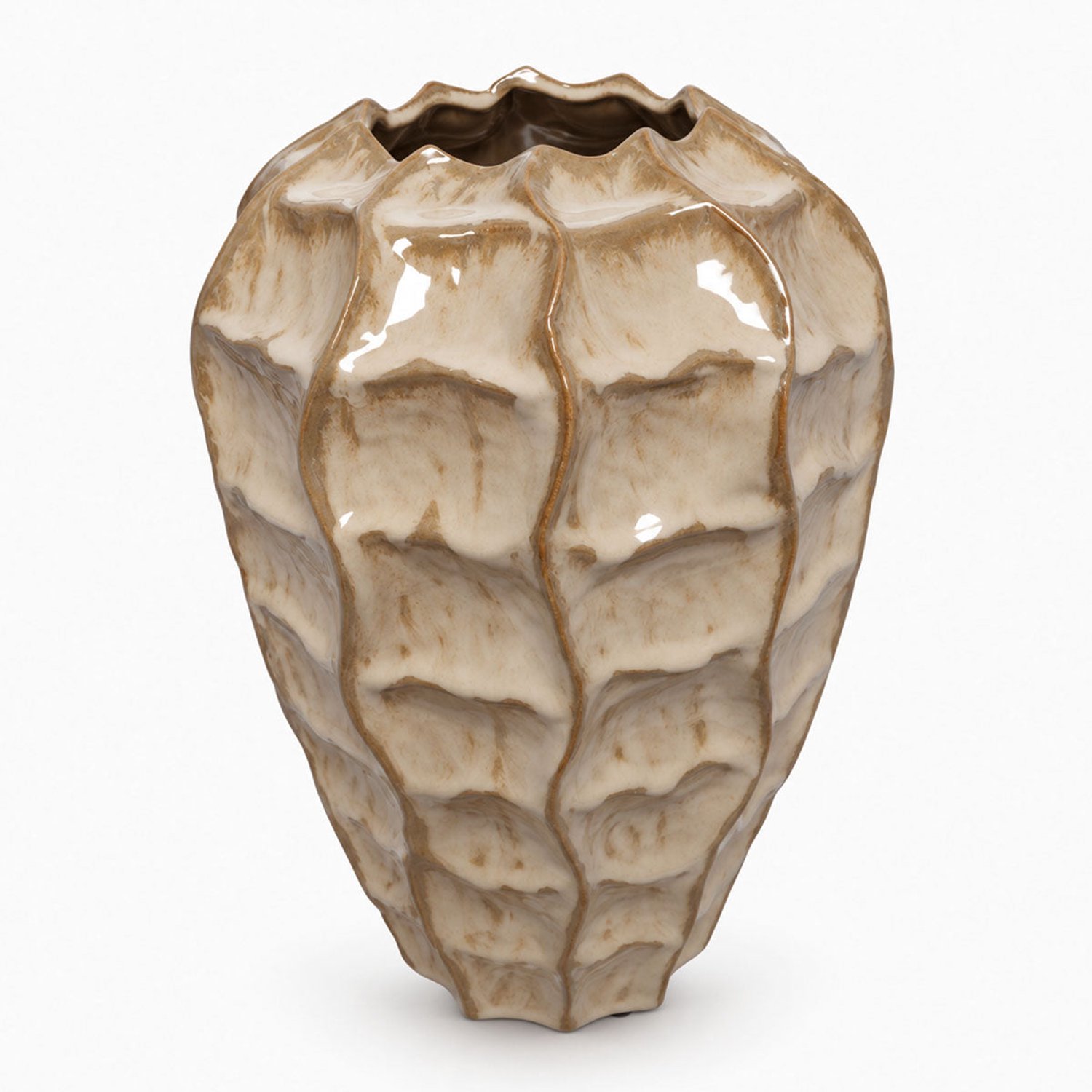 Vaas Rialto van steen - Beige - Rond ø23 cm - Hoogte 30 cm