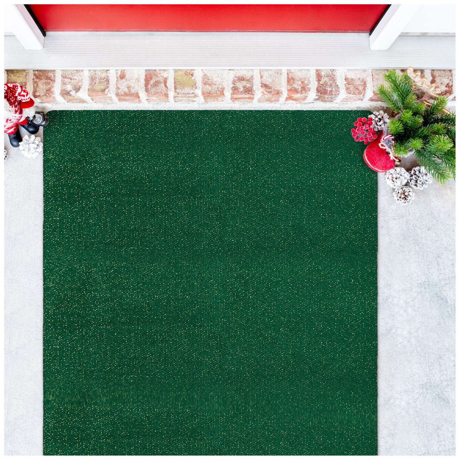 ANRO Effen Kerst vloerkleed Groen 90x150 cm - Glitter - Antislip