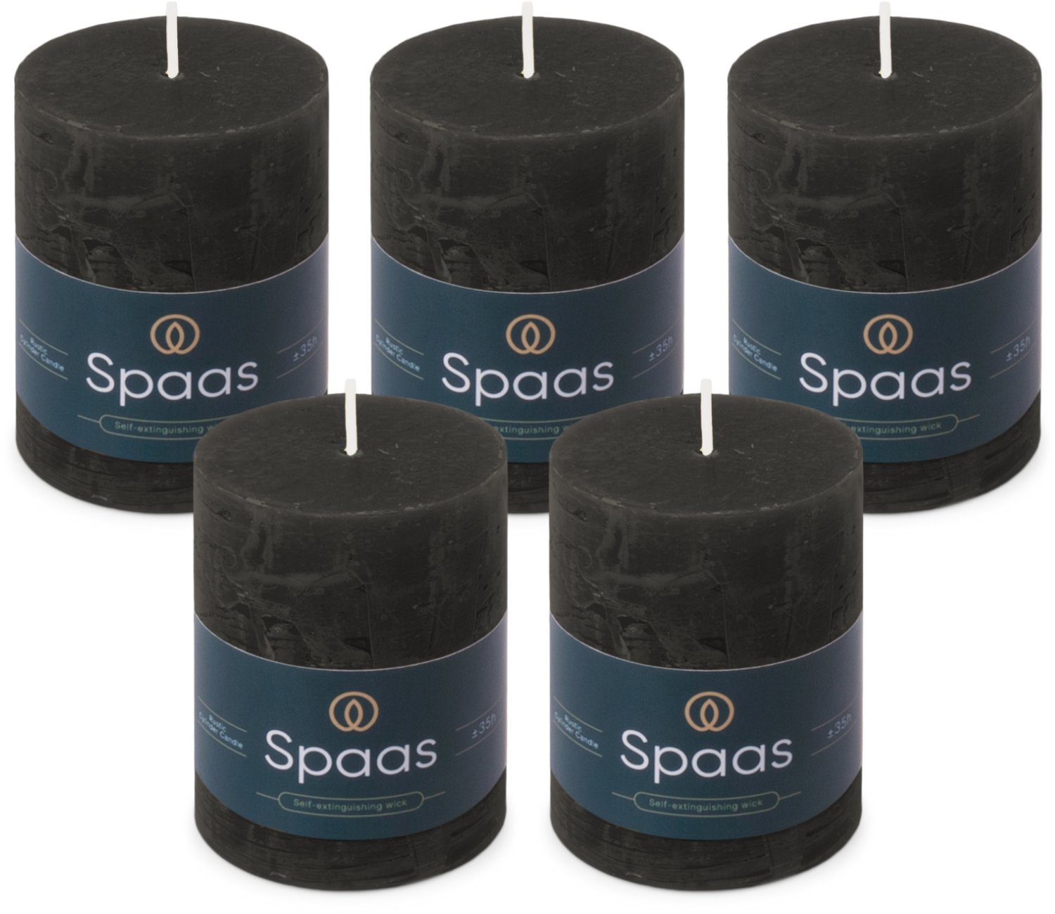 SPAAS Rustieke Stompkaarsen - Zwart - 70/95mm - circa 35 uur - 5 kaarsen